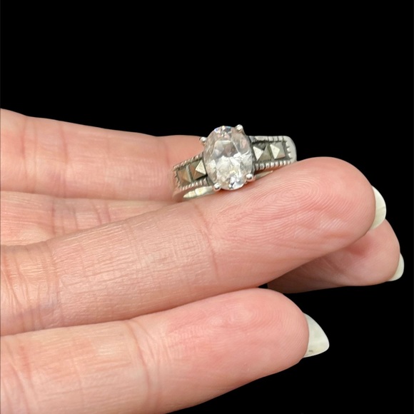 Sterling , marcasite and cz ring - Picture 1 of 4